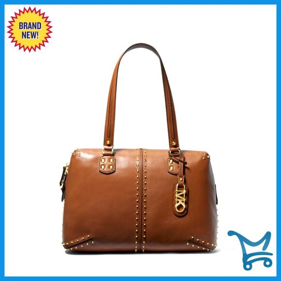 Handbags - Large Studded Shoulder Tote Bag with Clip Closure